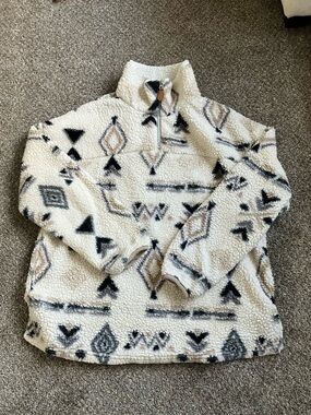 Warm & Cozy Sherpa Teddy Bear Quarter Zip Aztec Print Small